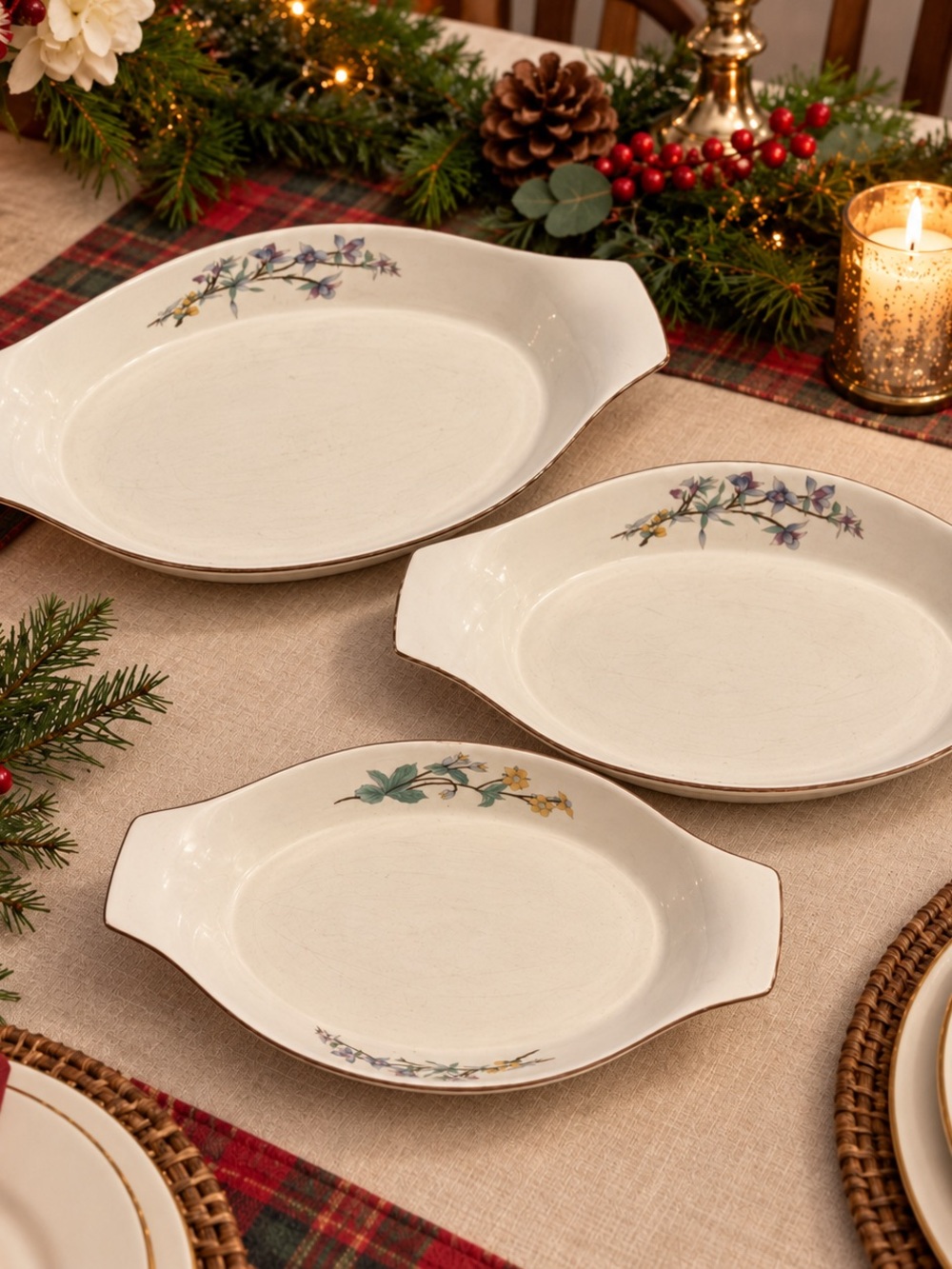 Woodhill Floral Oval Casserole Baking Dishes Set of 3